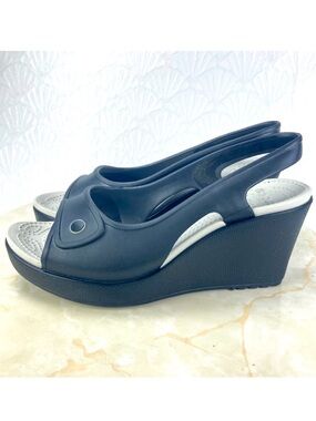 CROCS Black Wedge Slingback Sandals